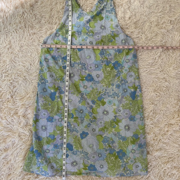 MNG Floral Cross Back Mini Dress 100% Cotton Blue Green SZ XL built in bandeau - Picture 4 of 8